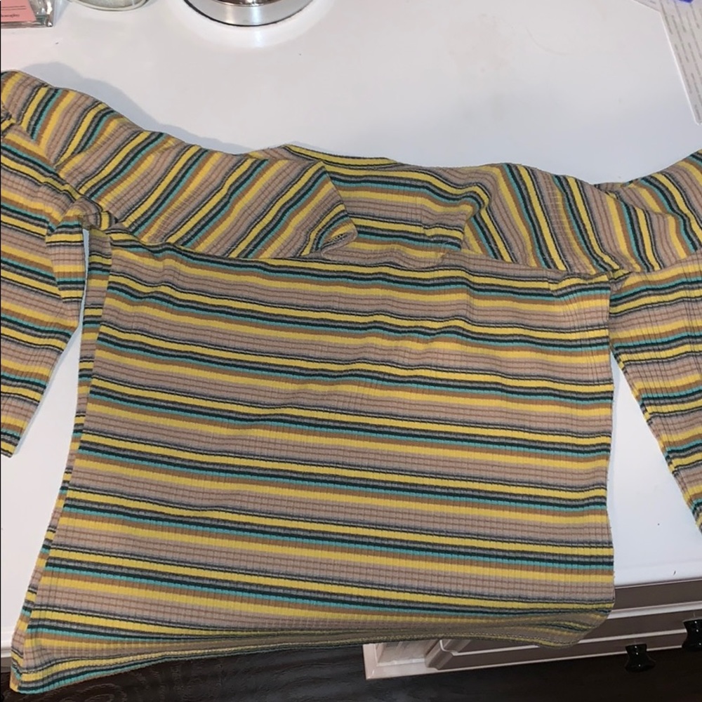 Ruffle Off The Shoulder Stripped Shirt